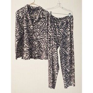Covington Womens Black & White Zebra Print Pajamas Fleece Set X Large Preowned